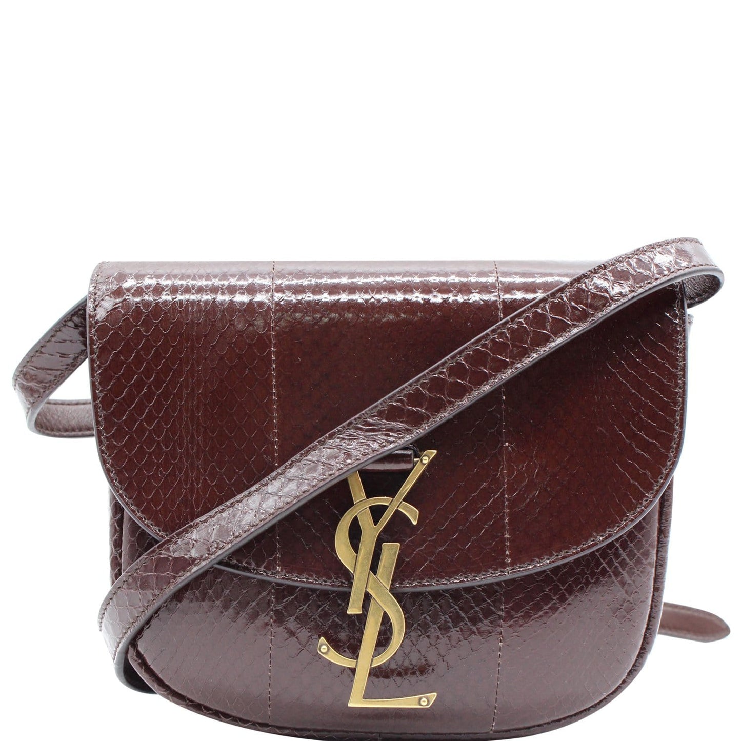 YSL Saint Laurent Saint Kaia Snakeskin Embossed Crossbody Bag Final Leather Brown