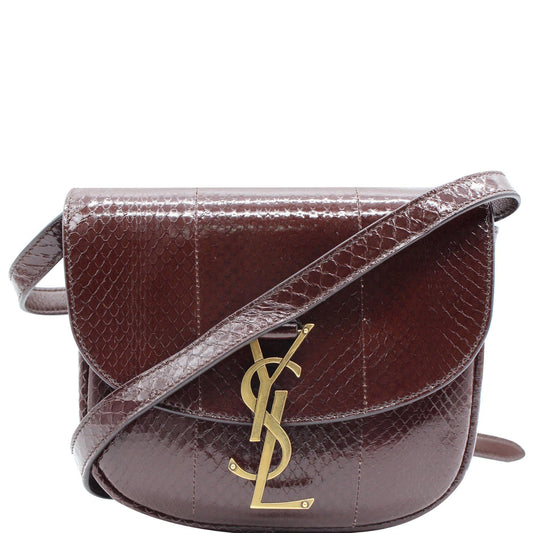 YSL Saint Laurent Saint Kaia Snakeskin Embossed Crossbody Bag Final Leather Brown