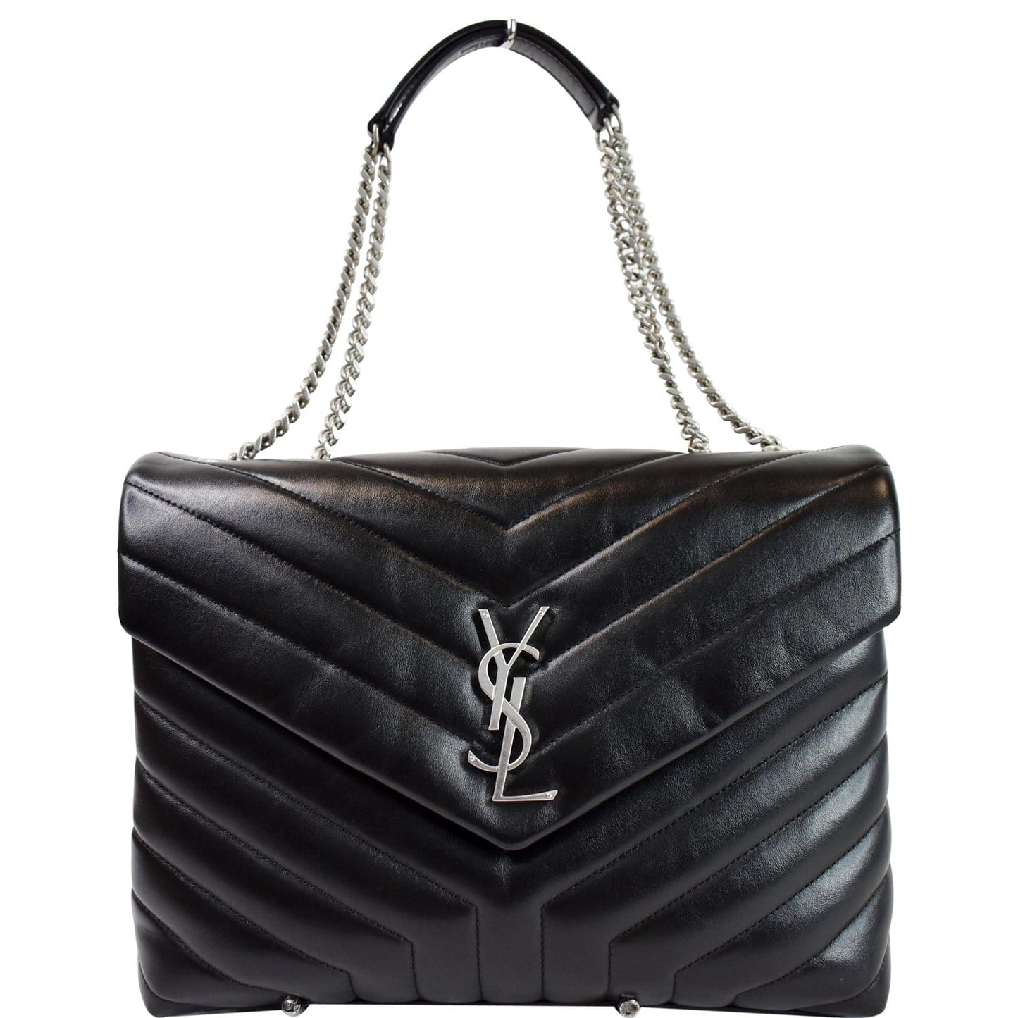 YSL Saint Laurent Saint Loulou Calfskin Chain Shoulder Bag Matelasse Black