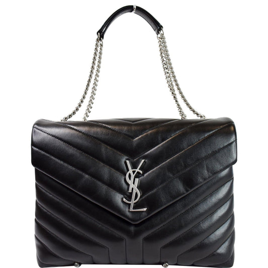 YSL Saint Laurent Saint Loulou Calfskin Chain Shoulder Bag Matelasse Black