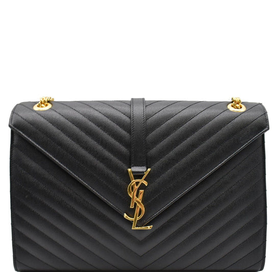 YSL Saint Laurent Saint Envelope Mix Grain De Poudre Chain Matelasse Black Shoulder Bag Bag Black