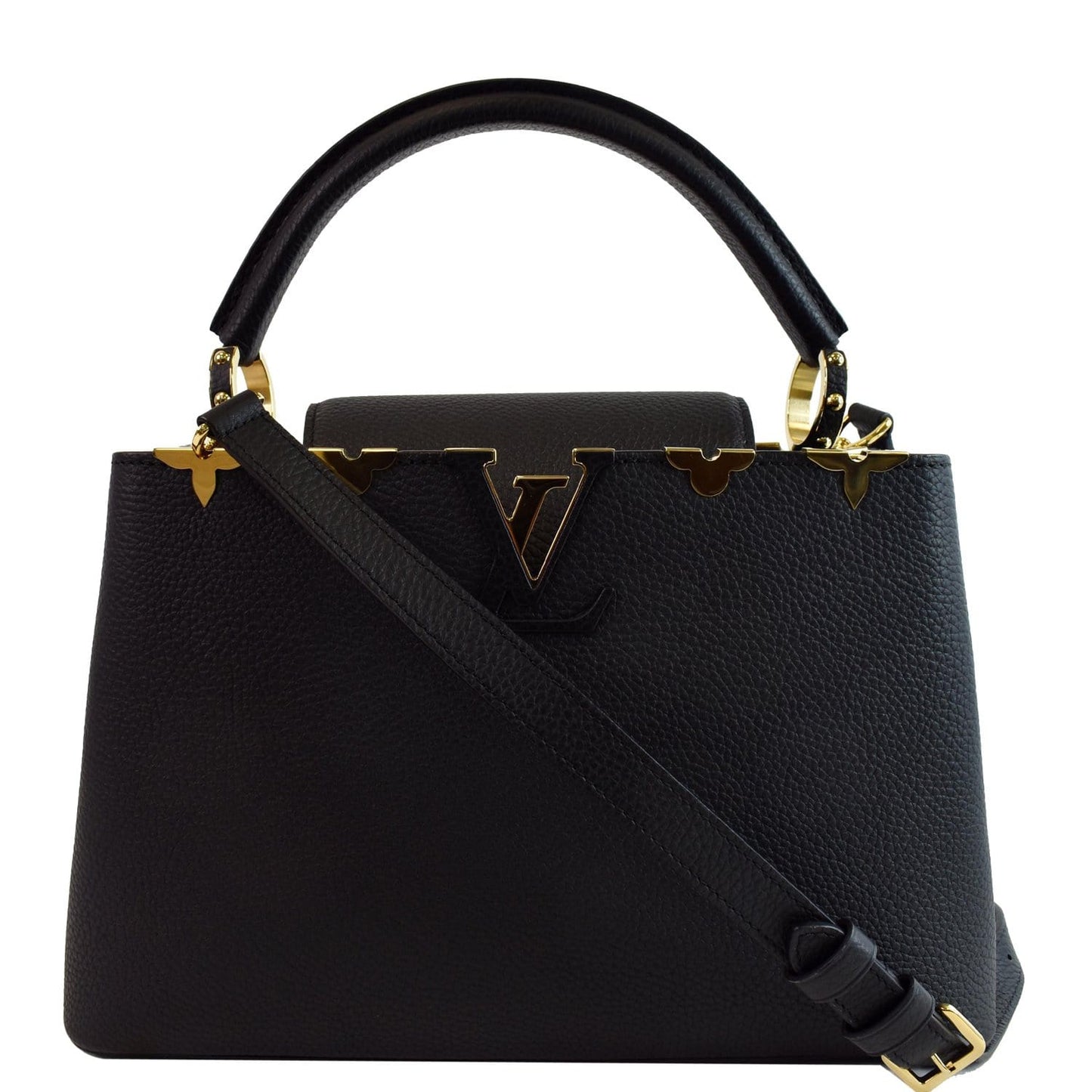 Louis Capucines Mm Crown Flowers Taurillon Shoulder Black Shoulder Bag