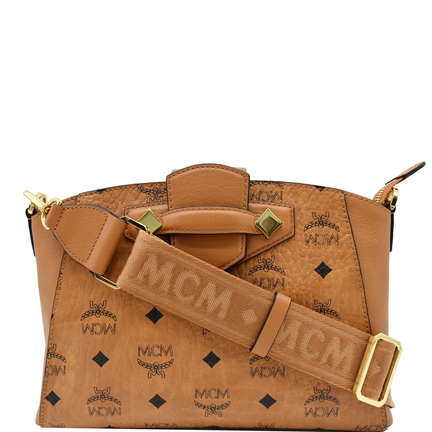 MCM Essential Visetos Crossbody Bag Cognac Small