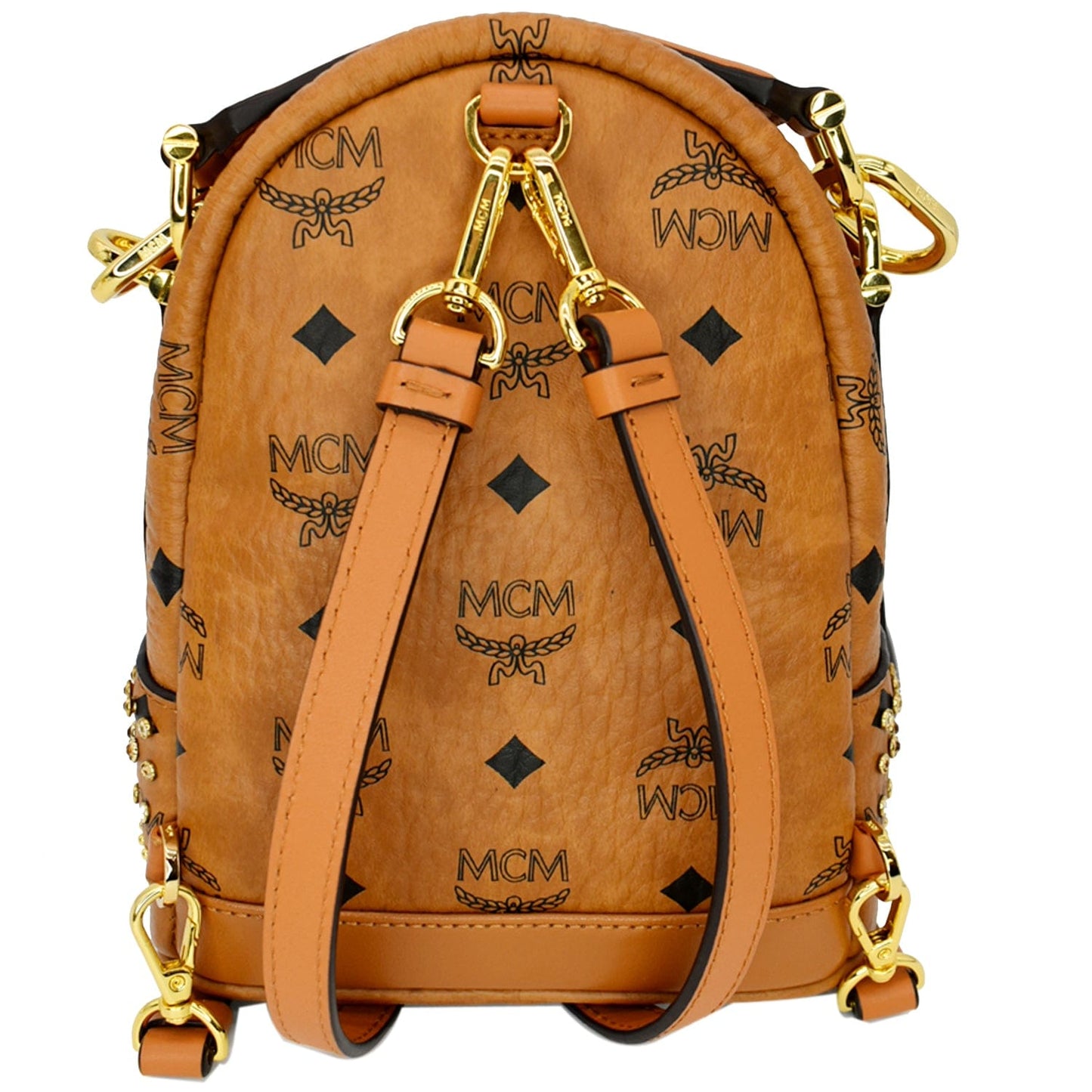 MCM Crystal Visetos Nappa Backpack Bag Cognac Leather Mini
