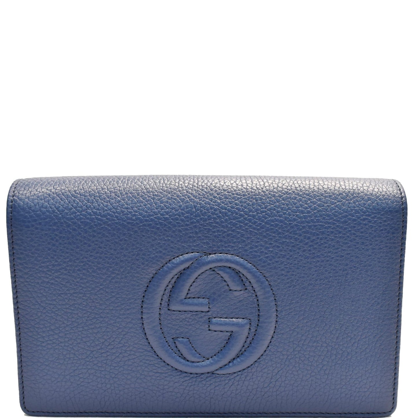 Gucci Soho Pebbled Wallet On Chain Bag Leather Blue Crossbody Bag