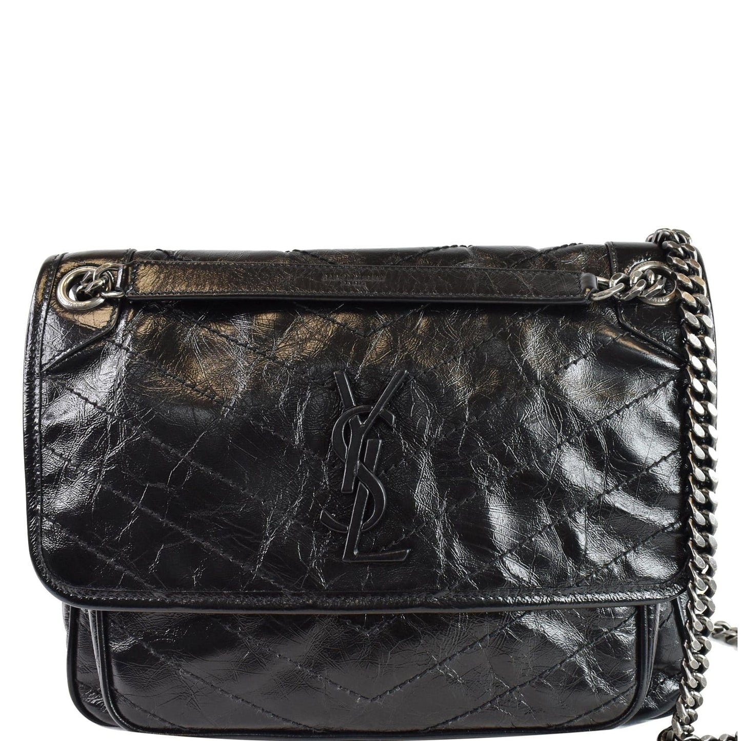 YSL Saint Laurent Saint Niki Baby Crinkle Crossbody Bag Leather Black