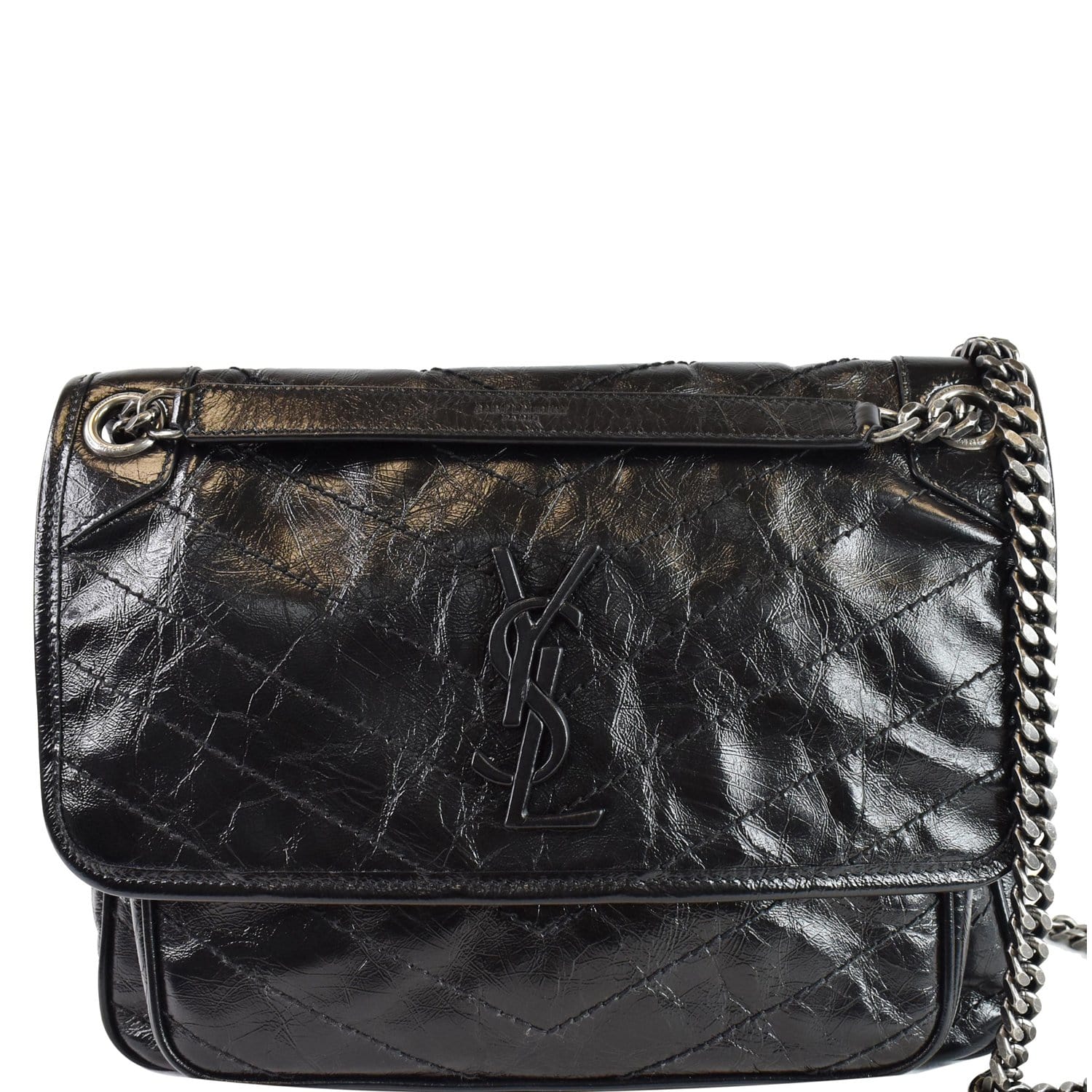 YSL Saint Laurent Saint Niki Baby Crinkle Crossbody Bag Leather Black