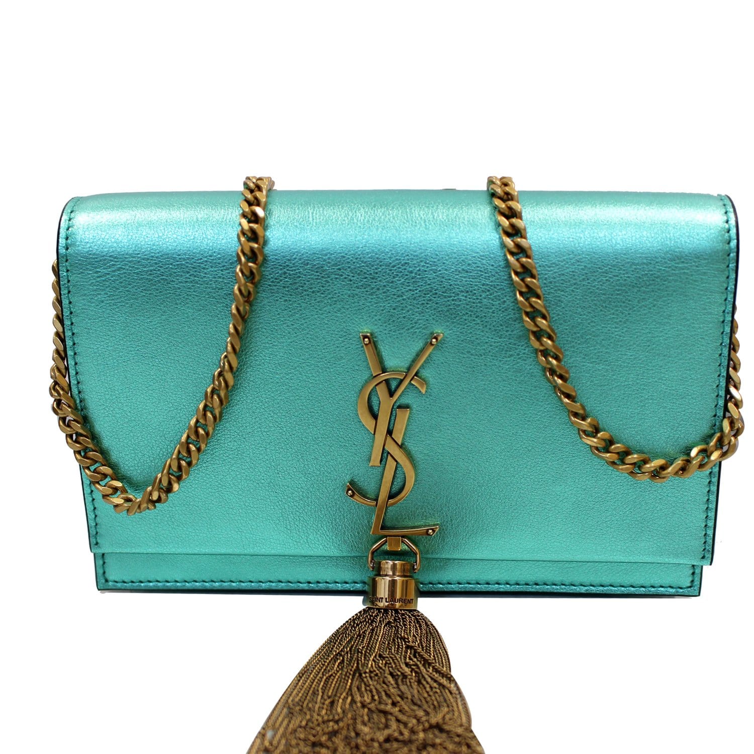 YSL Saint Laurent Saint Kate Tassel Crossbody Bag Teal Leather Small