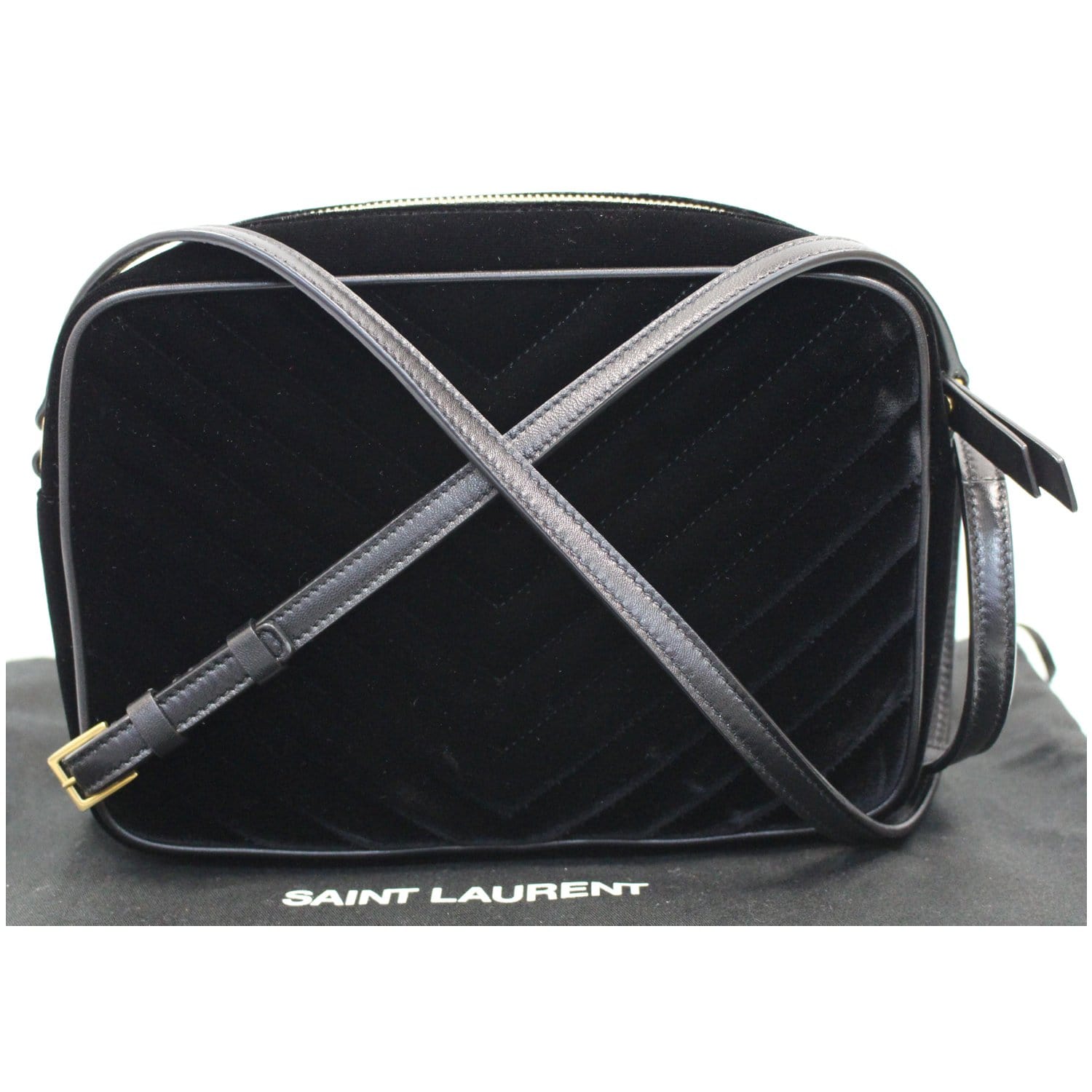 YSL Saint Laurent Saint Camera Velvet Crossbody Bag Black