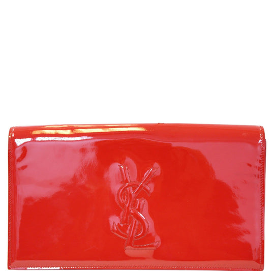 YSL Saint Laurent Saint Belle De Jour Patent Clutch Bag Leather Red
