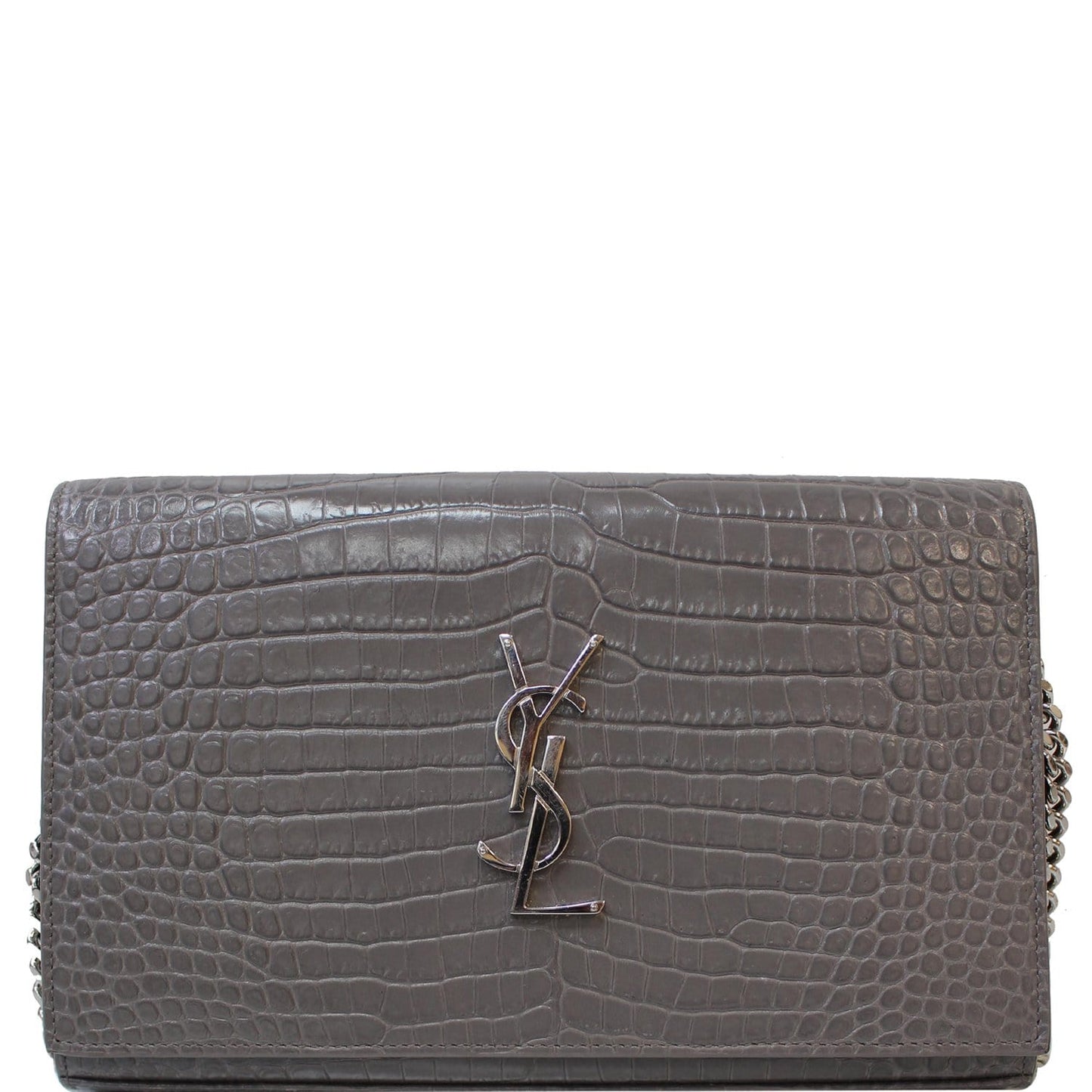 YSL Saint Laurent Saint Kate Crocodile Crossbody Bag Grey Last Leather Small