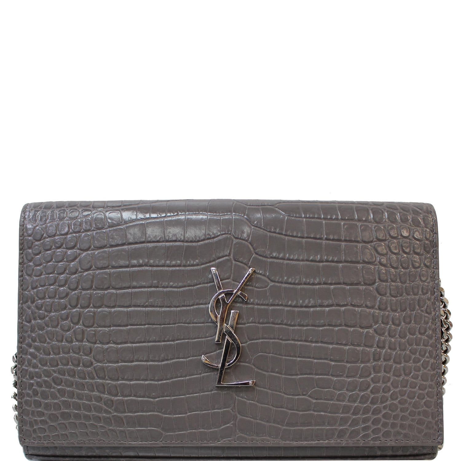 YSL Saint Laurent Saint Kate Crocodile Crossbody Bag Grey Last Leather Small