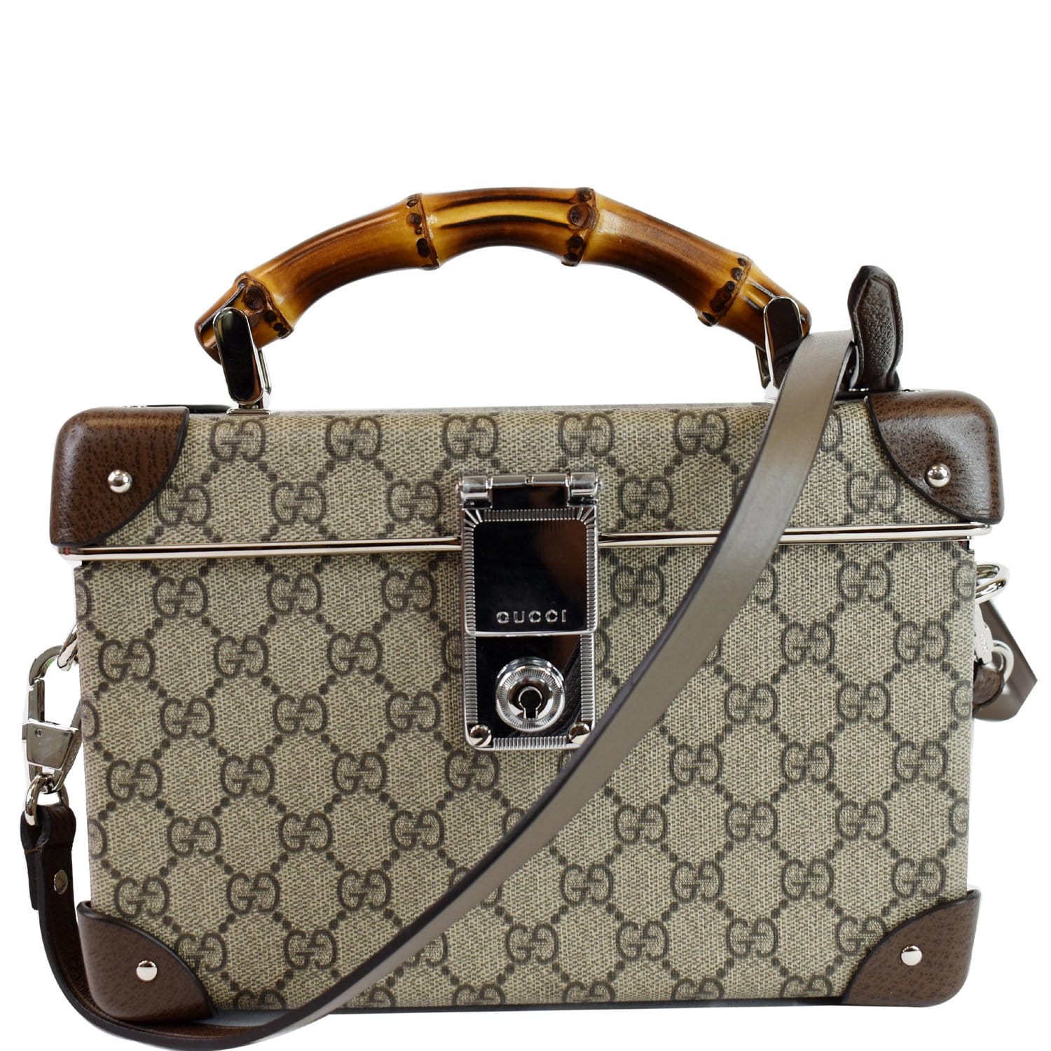 Gucci Globe Trotter Beauty Case Bamboo Shoulder Bag Beige