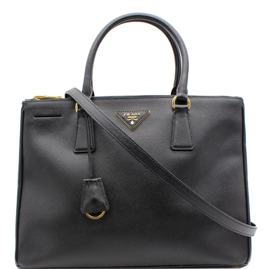 Prada Saffiano Lux Double Zip Tote Shoulder Bag Leather Black