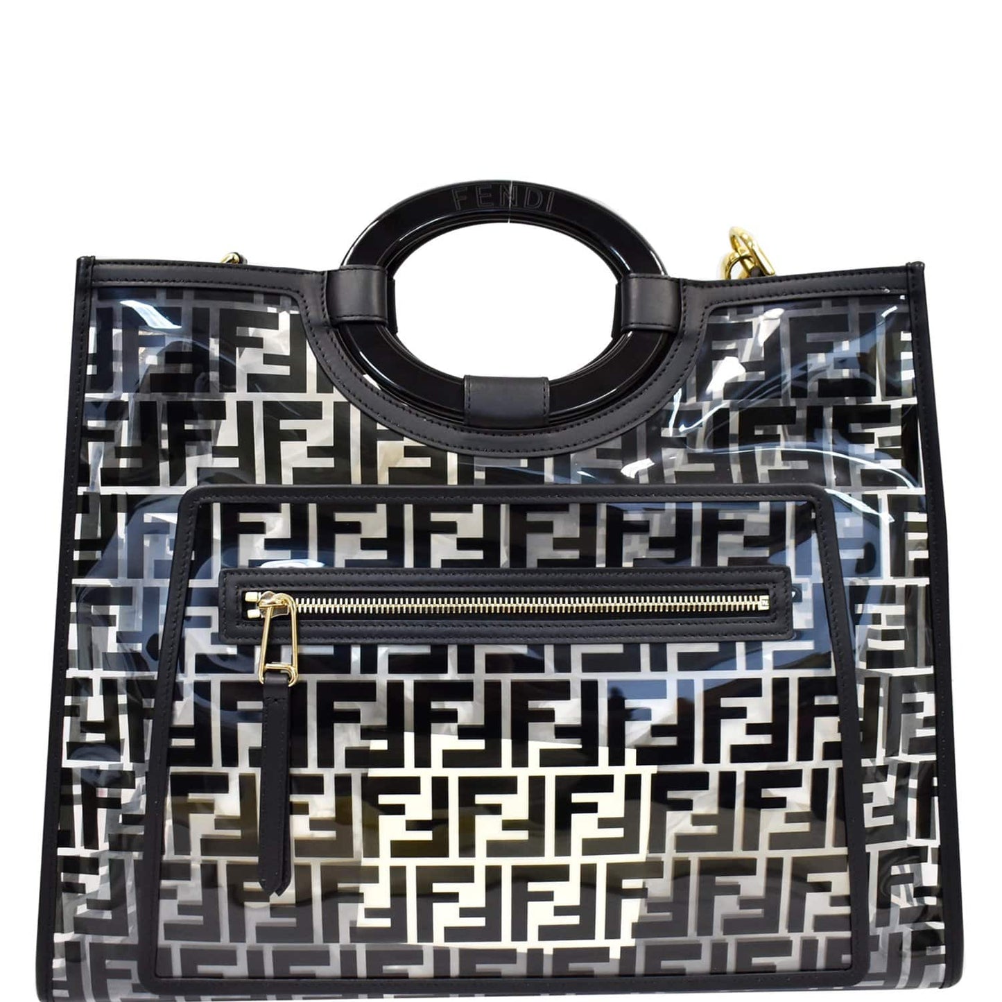 Fendi Runaway Shopper Tpu Ff Tote Bag Leather Black