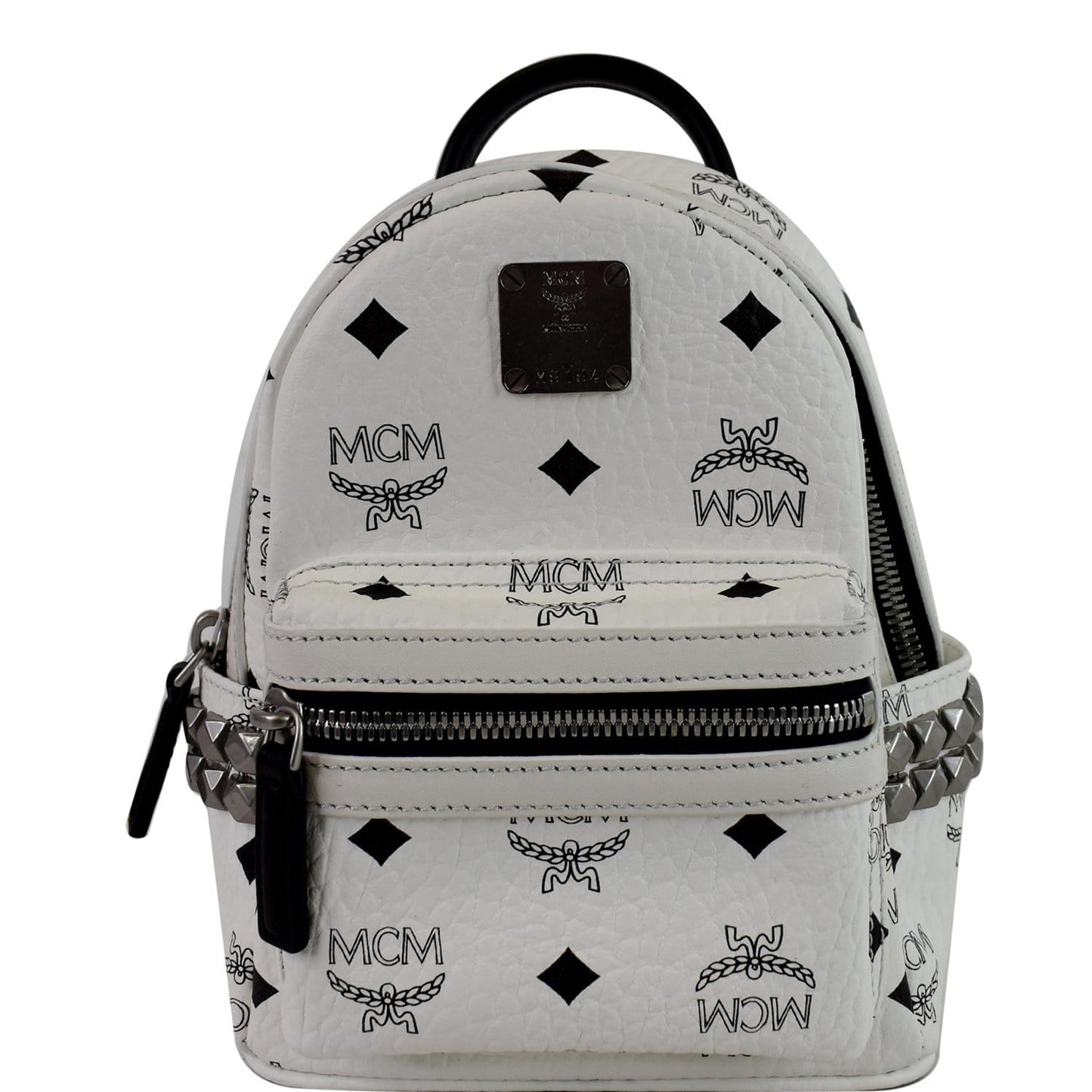 MCM Stark Side Stud Visetos Logo Backpack Leather White