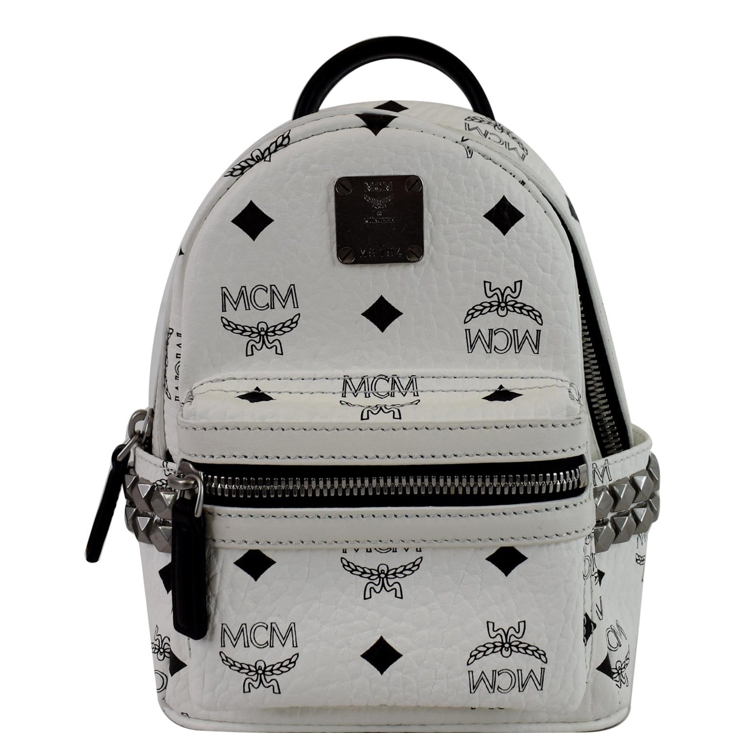 MCM Stark Side Stud Visetos Logo Backpack Leather White