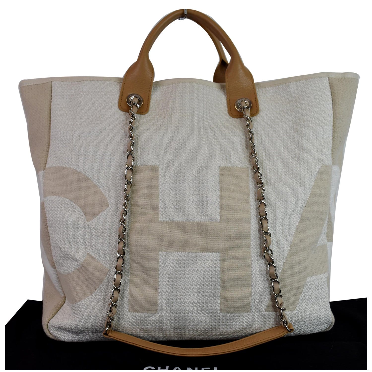 Chanel 18P Deauville 2Way Shopping Tote Bag Beige Chain