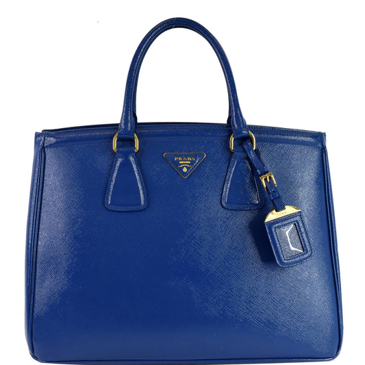 Prada Parabole Saffiano Lux Shopping Tote Leather Blue Tote Bag