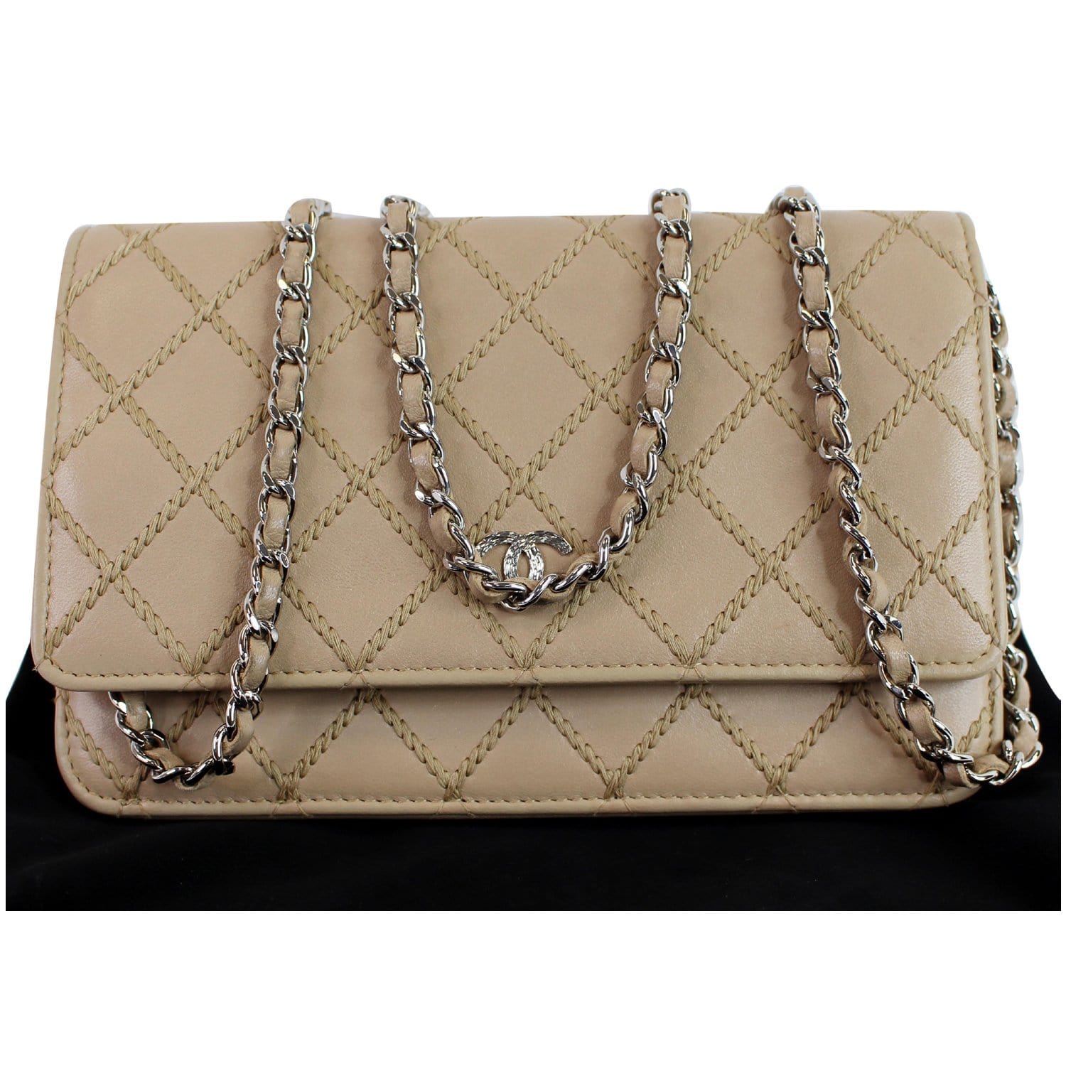 Chanel Diamond Stitch Wallet On Calfskin Woc Crossbody Beige Chain Crossbody Bag