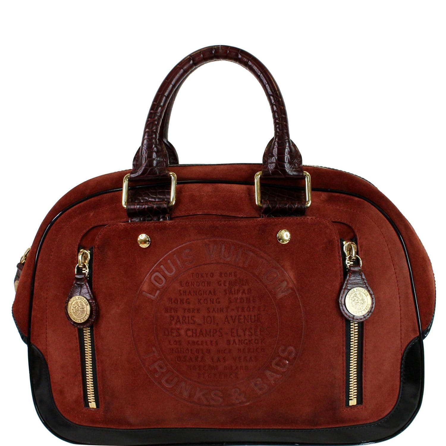 Louis Stamped Trunk Gm Havane Satchel Bag Suede Red Travel Bag