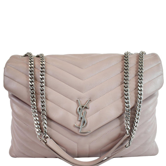YSL Saint Laurent Saint Loulou Calfskin Chain Shoulder Bag Matelasse Pink