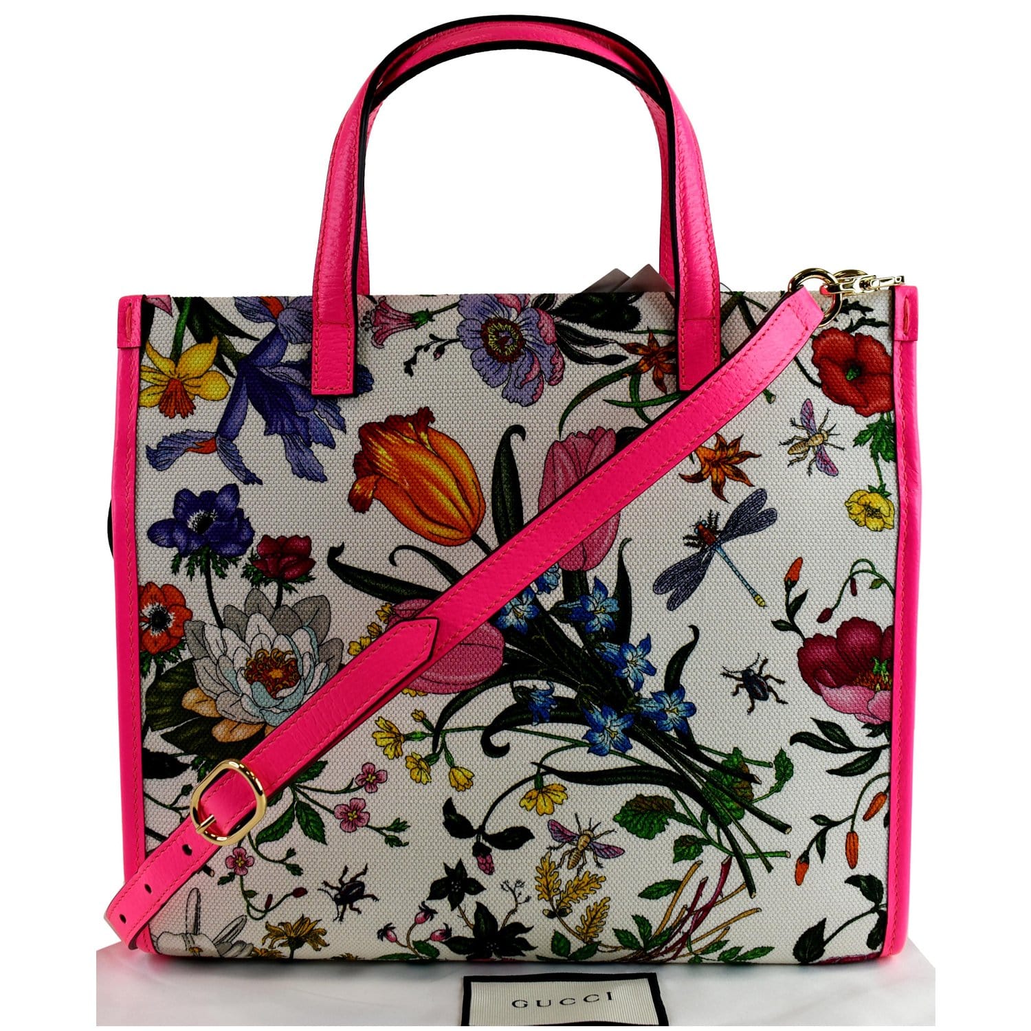 Gucci Flora Tote Shoulder Bag Canvas Pink