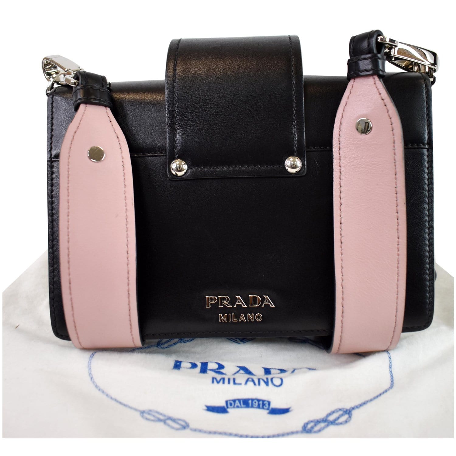 Prada City Plex Ribbon Calfskin Shoulder Bag Black Pink