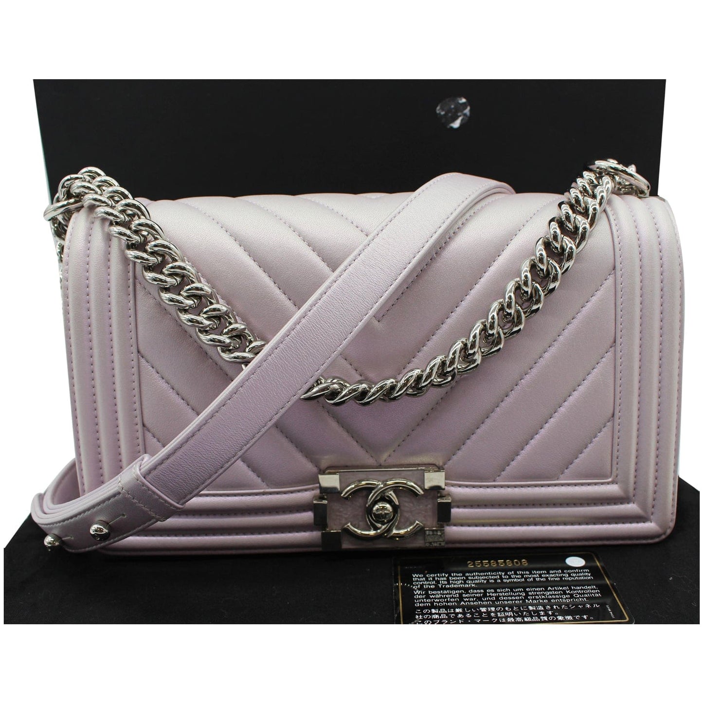 Chanel Boy Chevron Shoulder Bag Iridescent Lilac Leather Medium
