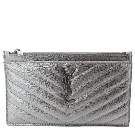 YSL Saint Laurent Saint Bill Grain De Poudre Zip Pouch Matelasse Black Travel Bag