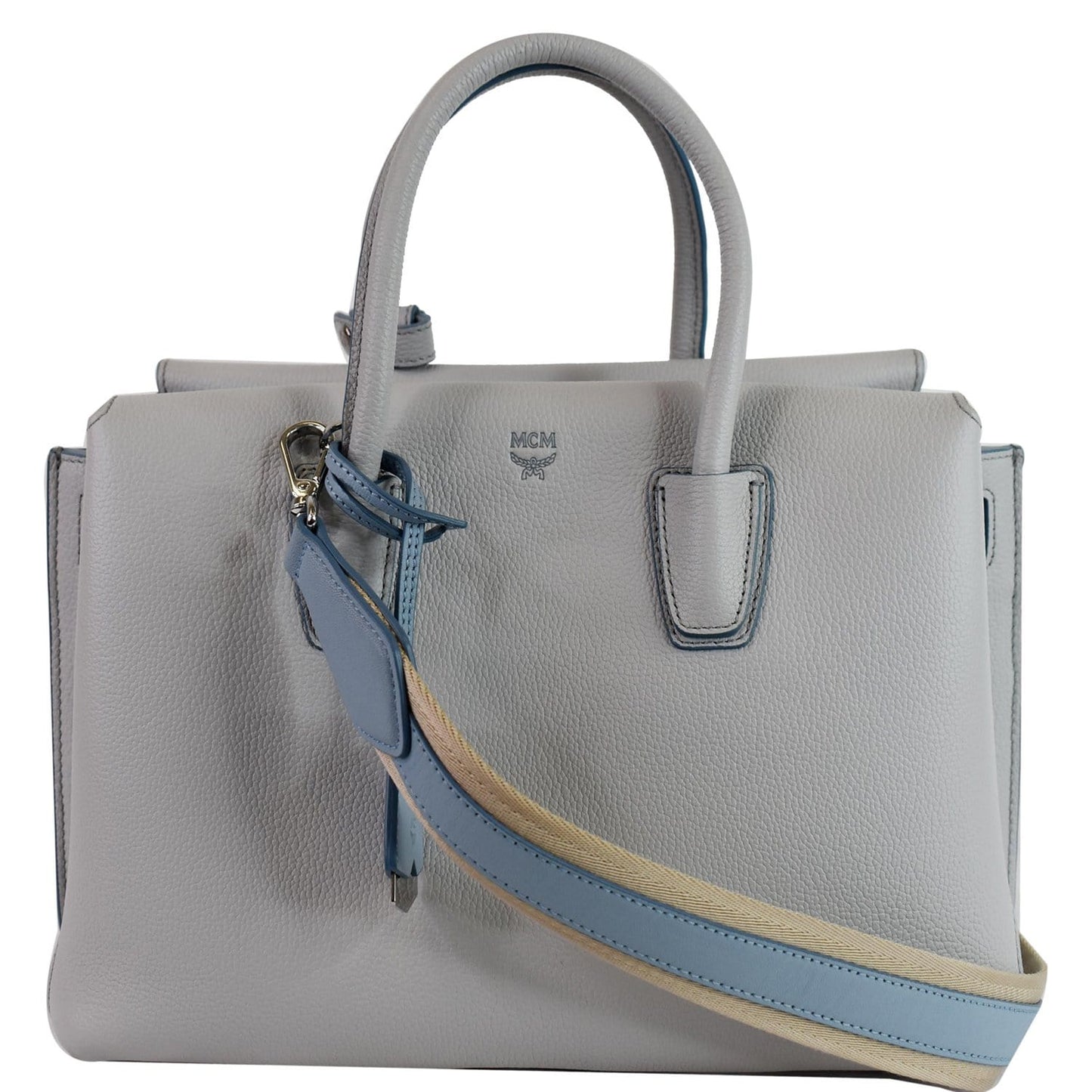 MCM Milla Top Handle Tote Shoulder Bag Leather Blue