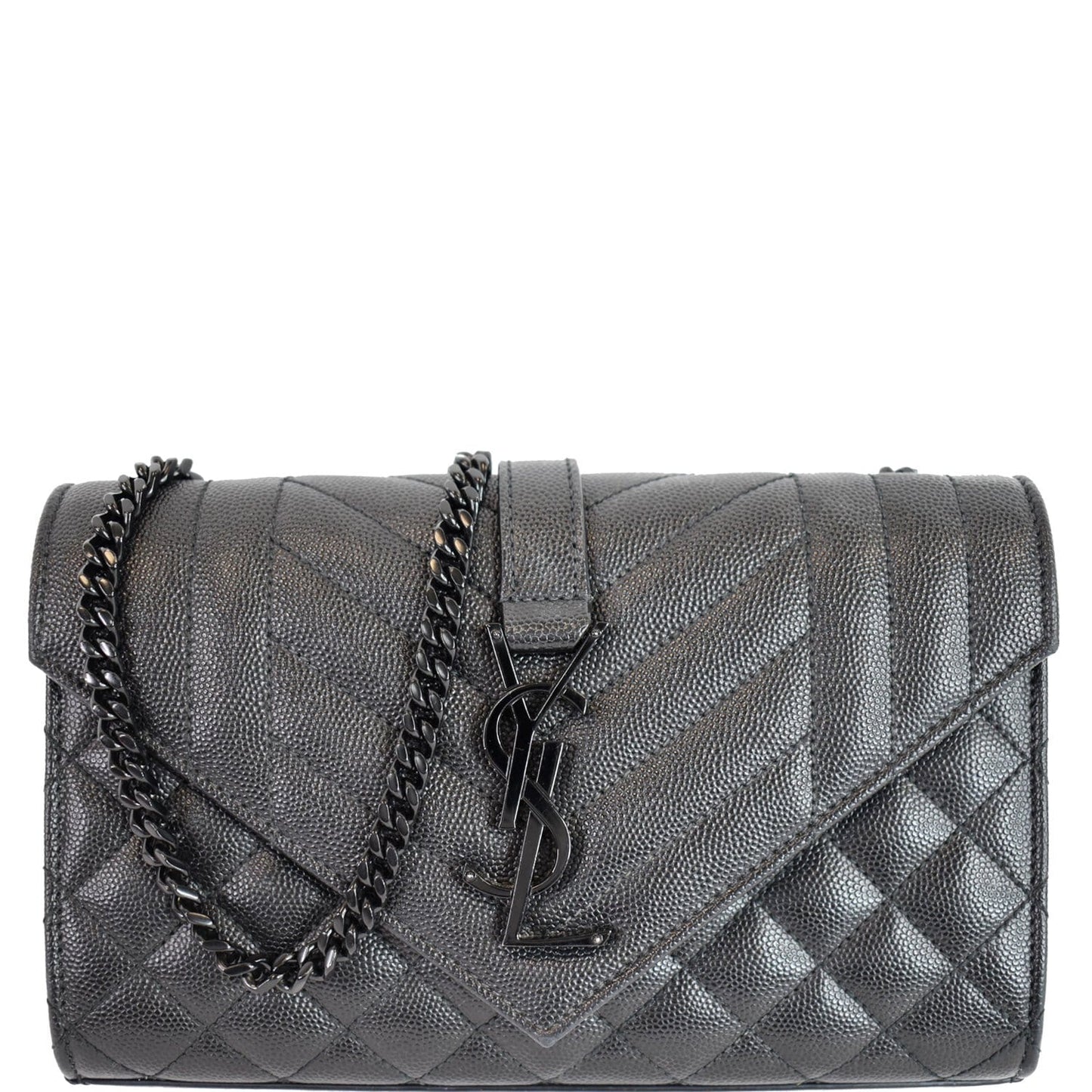 YSL Saint Laurent Saint Envelope Matelassé Shoulder Bag Leather Black Bag Black