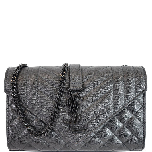 YSL Saint Laurent Saint Envelope Matelassé Shoulder Bag Leather Black Bag Black