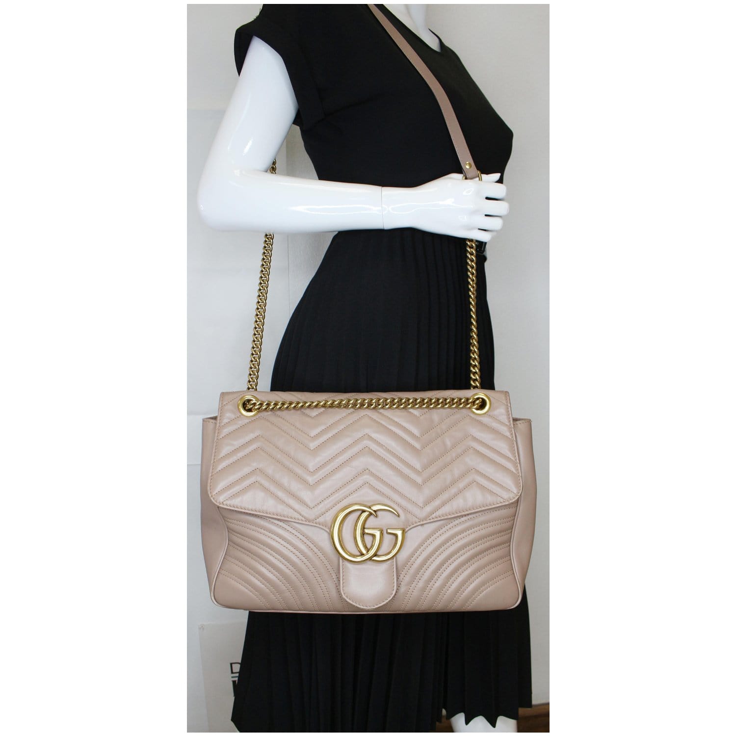 Gucci Marmont Calfskin Shoulder Bag Nude Matelasse Large