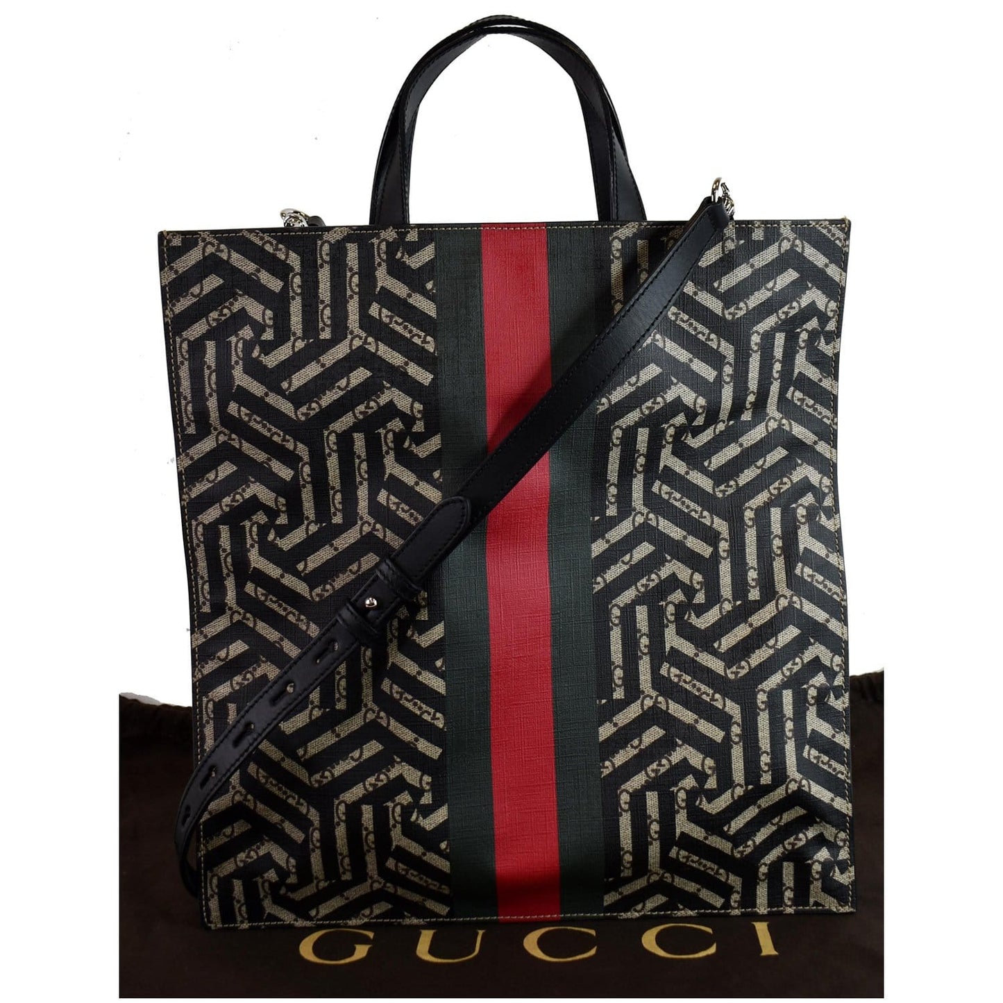 Gucci Caleido Print Web Tote Bag Canvas Black