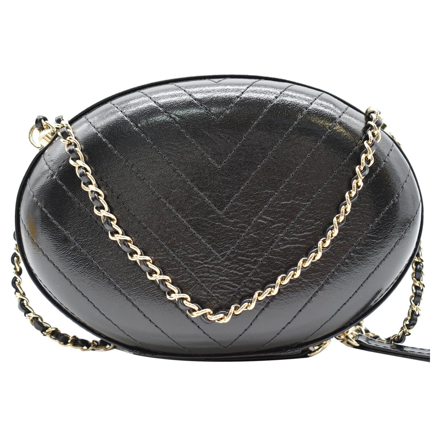 Chanel La Pausa Embroidered Chevron Chain Clutch Bag Leather Black Shoulder Bag