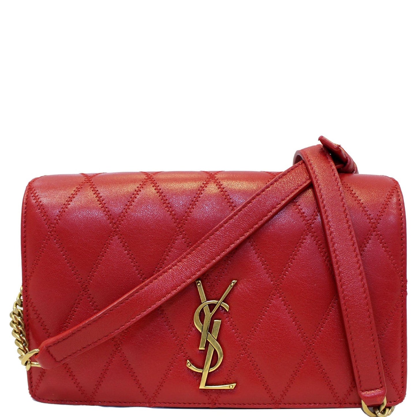 YSL Saint Laurent Saint Angie Diamond Lambskin Shoulder Bag Quilted Red