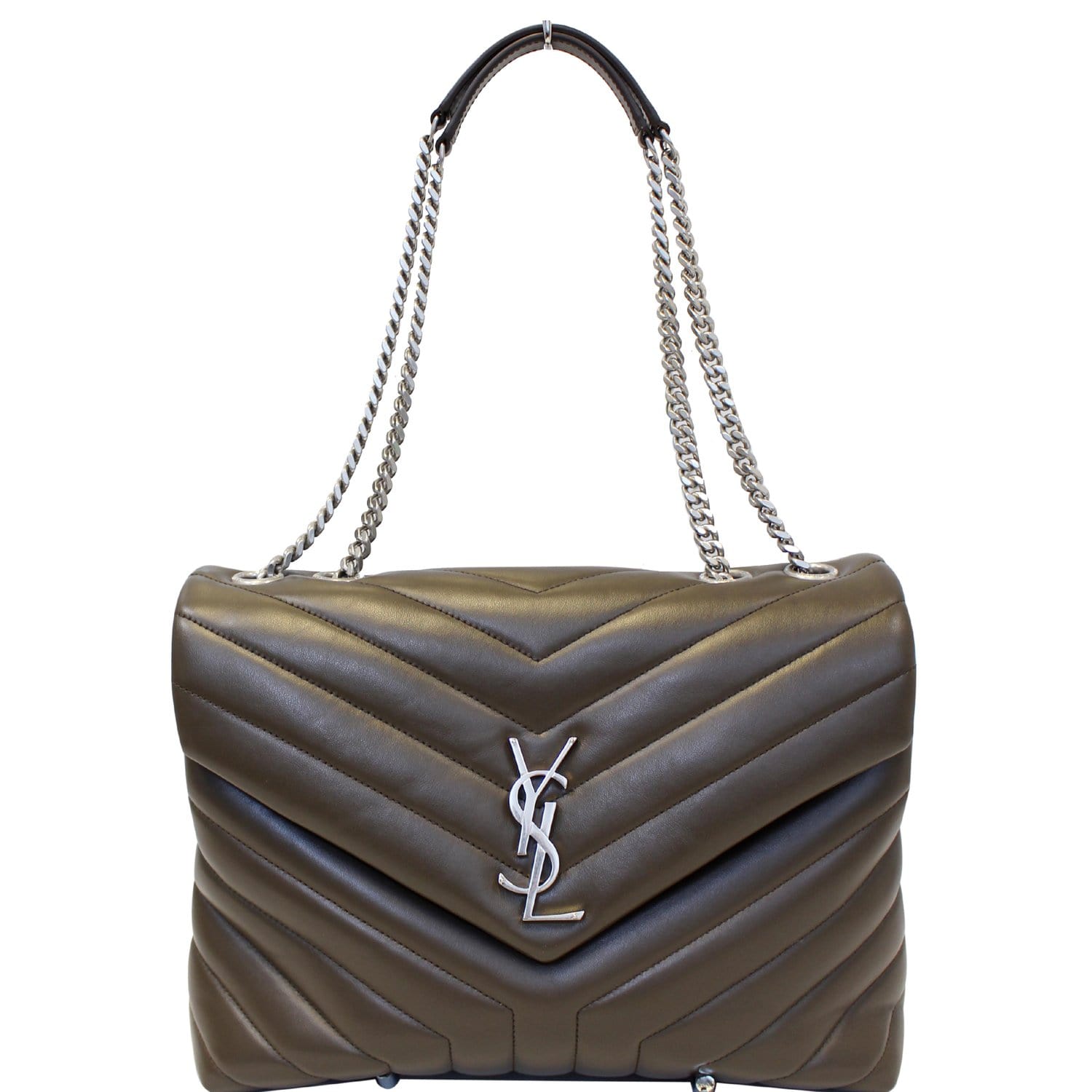 YSL Saint Laurent Saint Loulou Calfskin Shoulder Bag Grey Matelasse Monogram