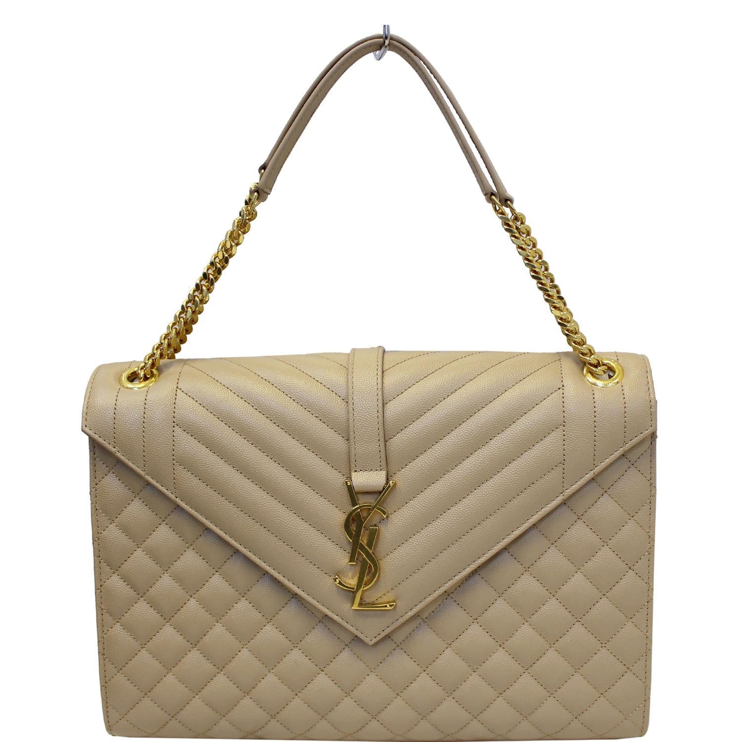YSL Saint Laurent Saint Envelope Embossed Shoulder Bag Nude Leather Matelasse