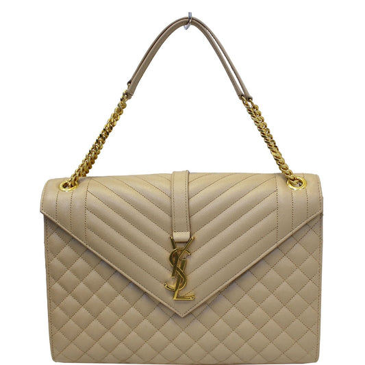 YSL Saint Laurent Saint Envelope Embossed Shoulder Bag Nude Leather Matelasse