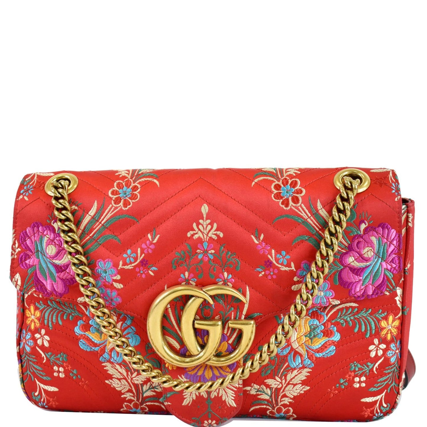Gucci Marmont Floral Jacquard Shoulder Bag Matelasse Red