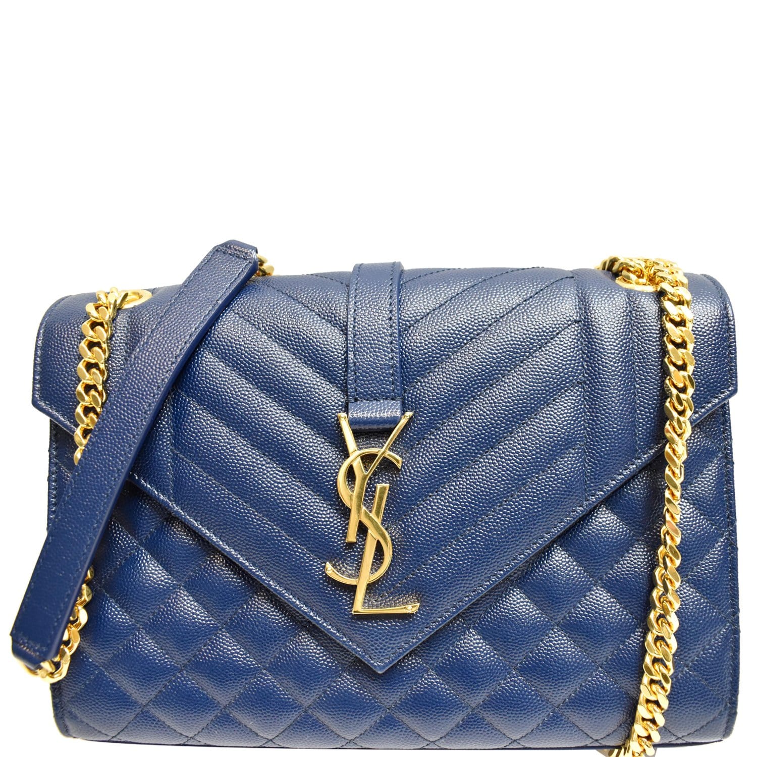 YSL Saint Laurent Saint Envelope Chain Shoulder Bag Leather Blue