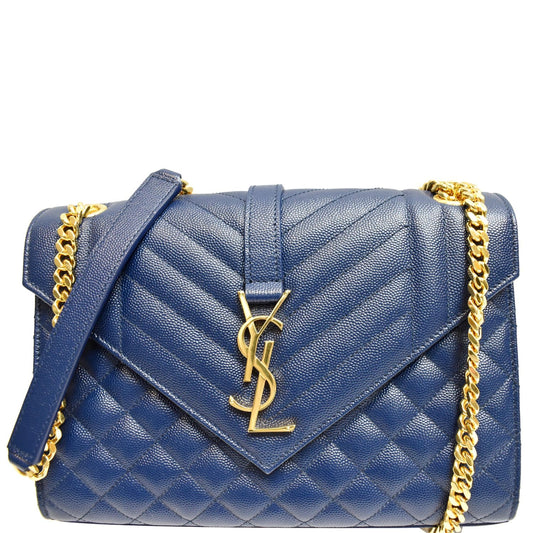 YSL Saint Laurent Saint Envelope Chain Shoulder Bag Leather Blue