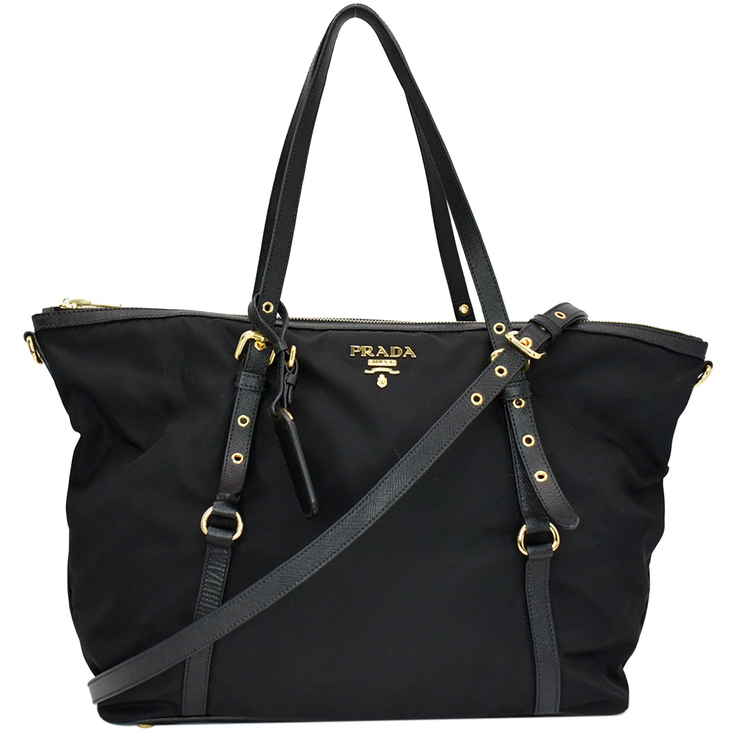 Prada Tessuto Saffiano Tote Shoulder Bag Hot Deals Nylon Black