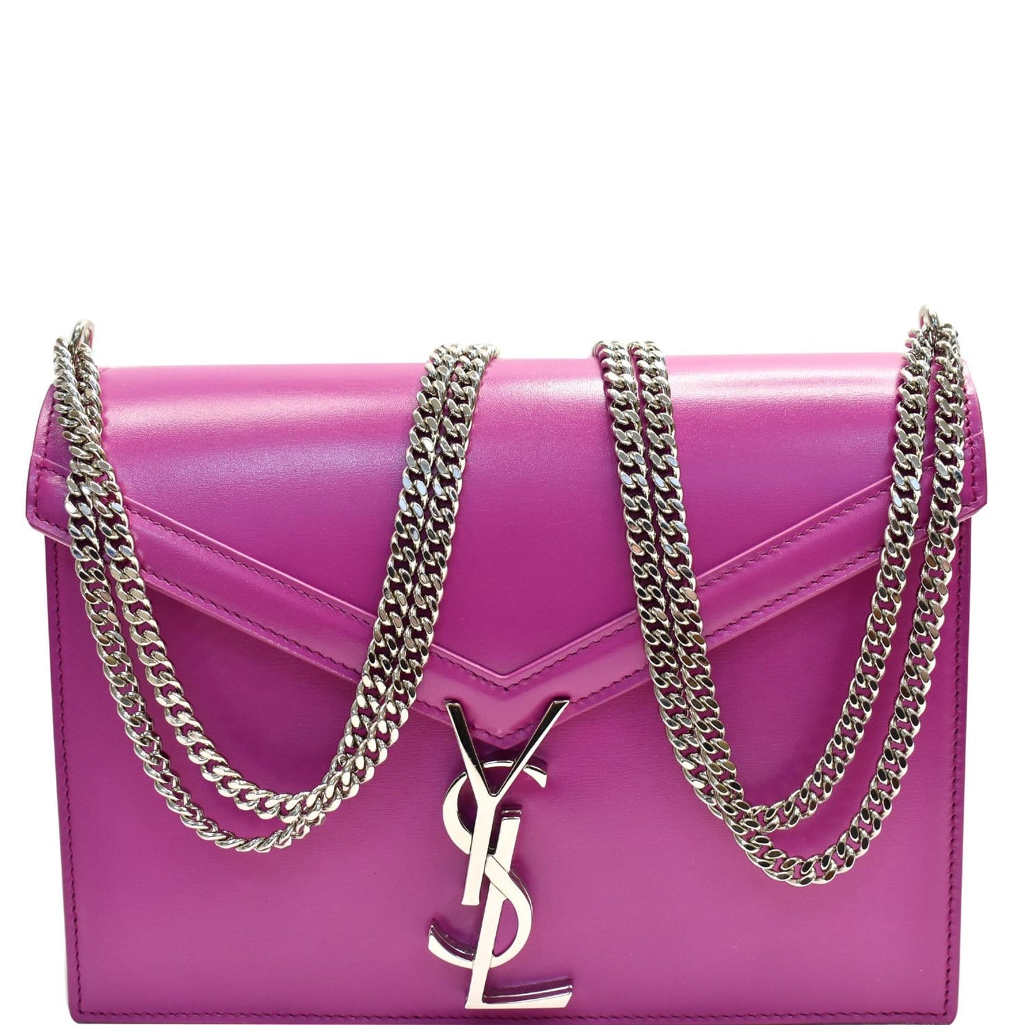 YSL Saint Laurent Saint Cassandra Clasp Shoulder Bag Magenta Monogram Medium