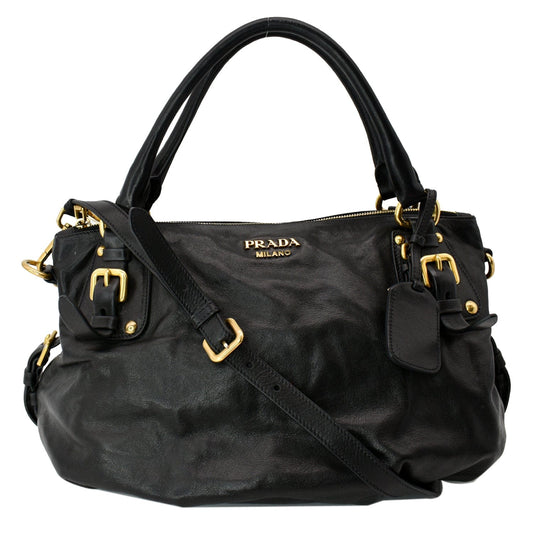Prada Soft Shoulder Bag Leather Black