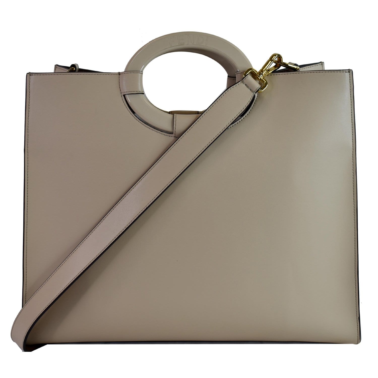 Fendi Runaway Perforated Shopper Tote Bag Leather Beige