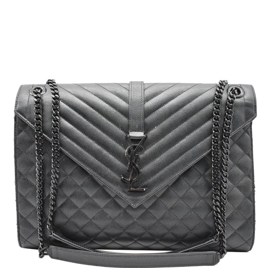 YSL Saint Laurent Saint Envelope Grain De Poudre Shoulder Bag Leather Black