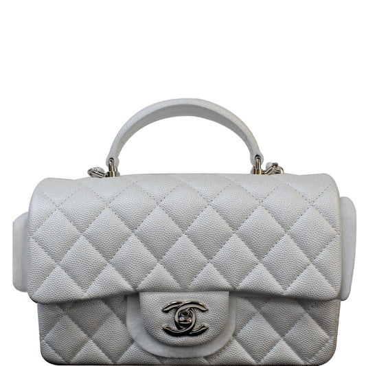 Chanel Top Handle Flap Caviar Crossbody Bag Leather White