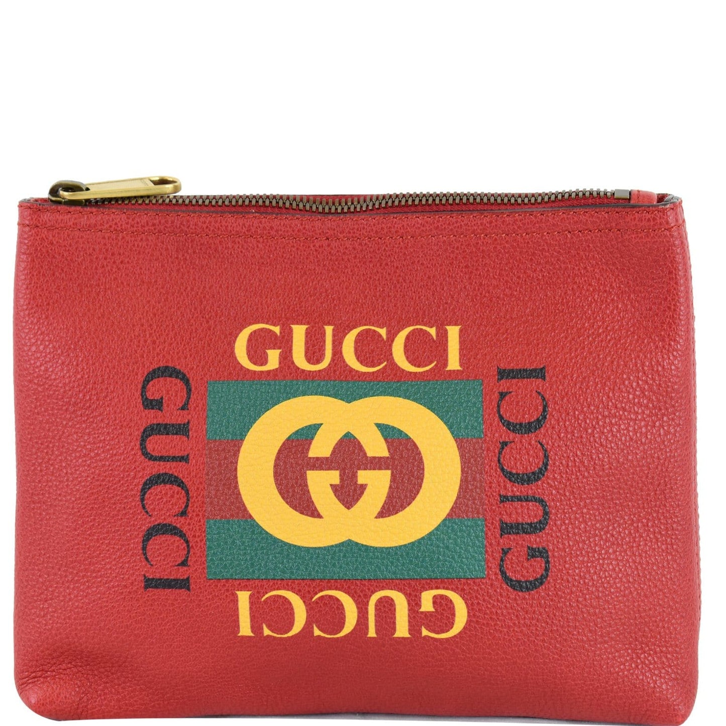Gucci Pebbled Logo Portfolio Clutch Hibiscus Off Leather Red Clutch Bag